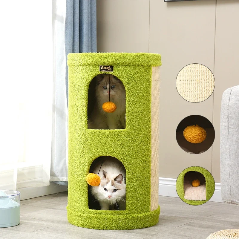 

Cat Tower Cat Trees Integrated Multi-layer Warm Cat Bed Sisal Cat Scratching Post Large Tree Hole Interactive Toys Cat Furniture