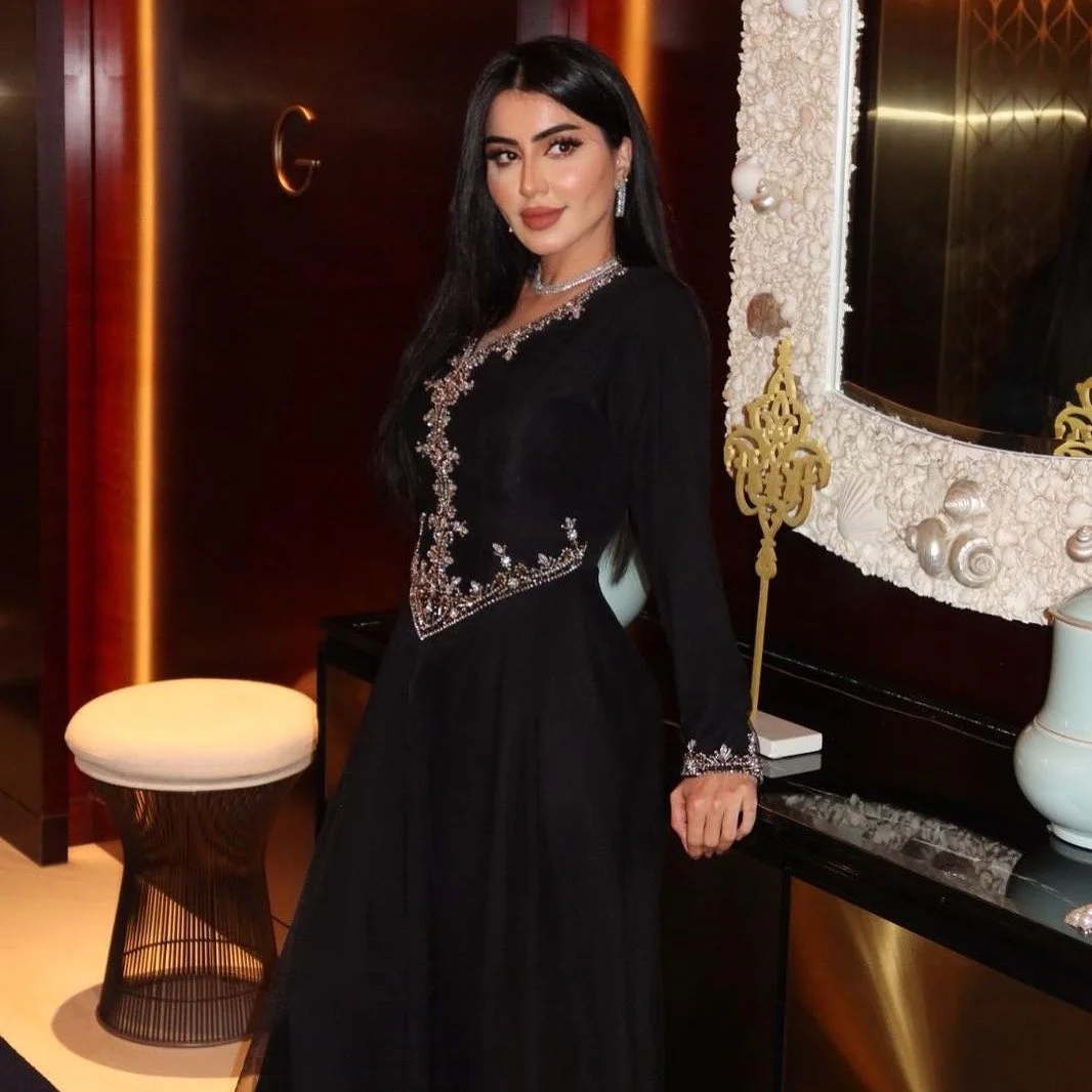 تخصيص فساتين السهرة طويلة الأكمام الخامس الرقبة مط...