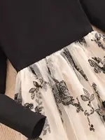 Une robe décontractée et à la mode à manches longues avec un motif papillon et un patchwork en tulle pour le printemps et l'automne 4