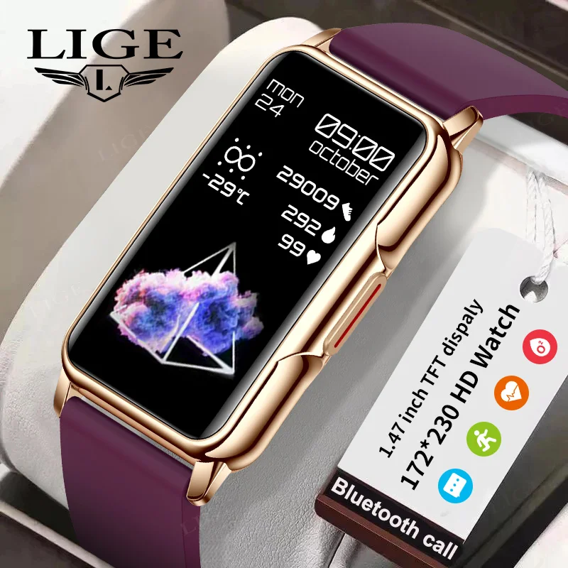 LIGE-Relógio Inteligente Fitness para Homens e Mulheres, Telefone Conectado Bluetooth, Música, Pulseira Esportiva, Monitor de Sono, 1.47"