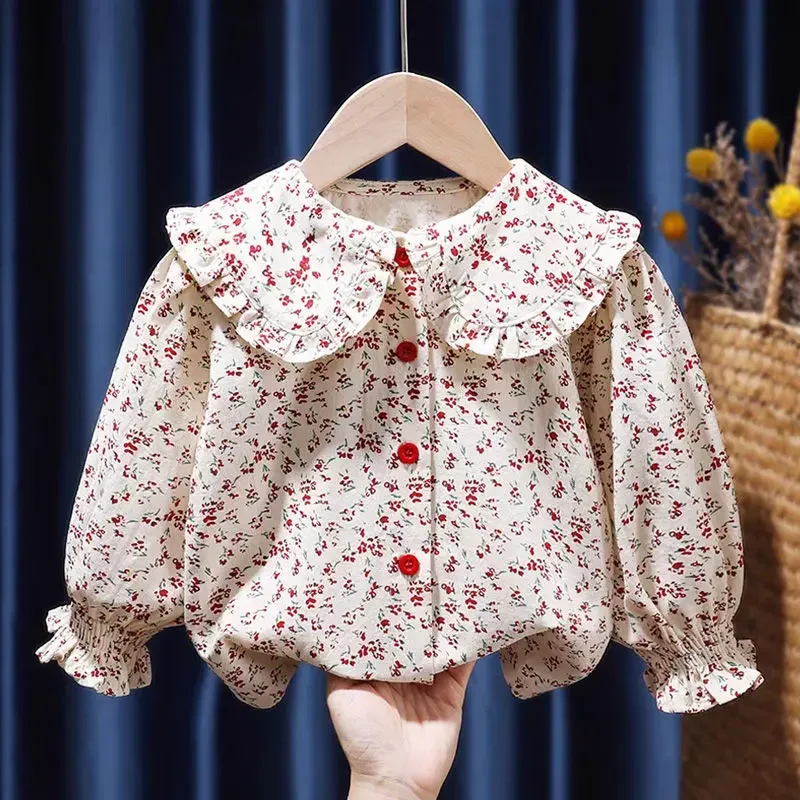 Girls' Shirt Spring and Autumn Polo Collar Pure Cotton Long Sleeve White Shirt Girls' Children's Top Blouse for Girls kids shirts