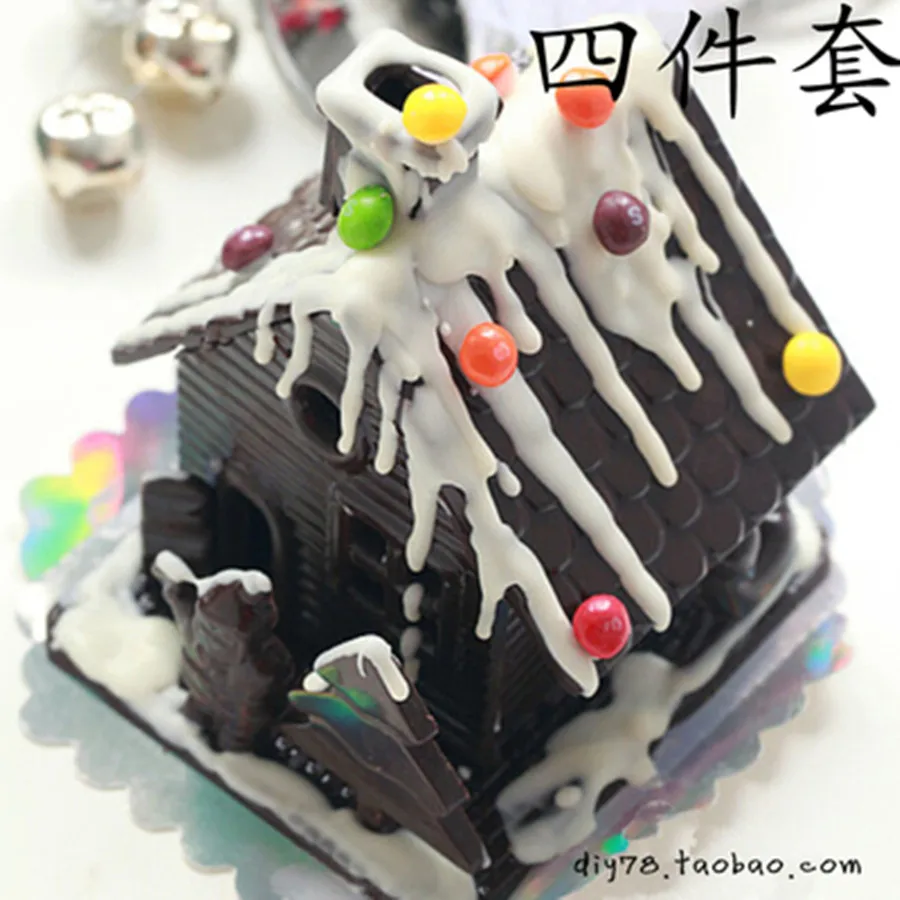 4PCS Three dimensional chocolate house mould/chocolate mold/ gingerbread house Christmas gift