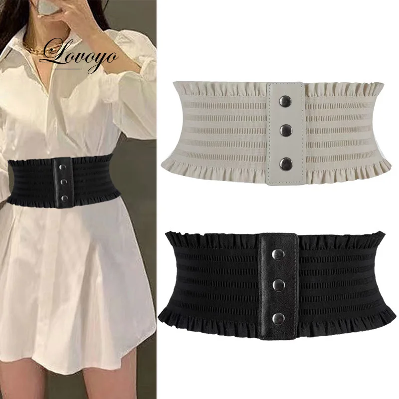 

Women's Solid Wide Waistband Decorative Shirt Paired with A Dress Waist Tied Elastic Snap-Button Corset Belts Waistband coat