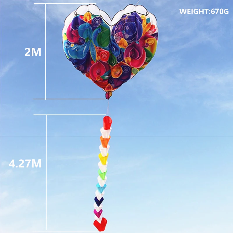 Free Delivery of Heart-shaped Soft Kites Inflatable Nylon Adult Kites Cometa Gigante Kite for Kids Tear Resistant Easy To Fly 3