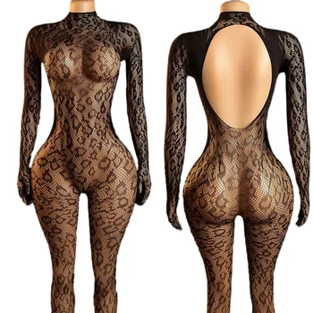 Fishnet Jumpsuit Hot Backless Sexy For Women Ultra-thin Summer Body Stocking Long Sleeve Mesh Lingerie Leotard Cosplay Jump Suit 1