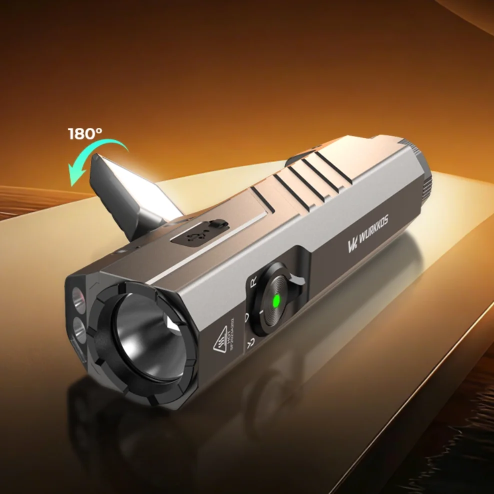 Wurkkos HD05 180도 회전 가능 ° 윙 3000루멘 4-in-1 초고휘도 EDC 손전등(UV 백색 적색광 내장) 5000mAh 배터리 포함