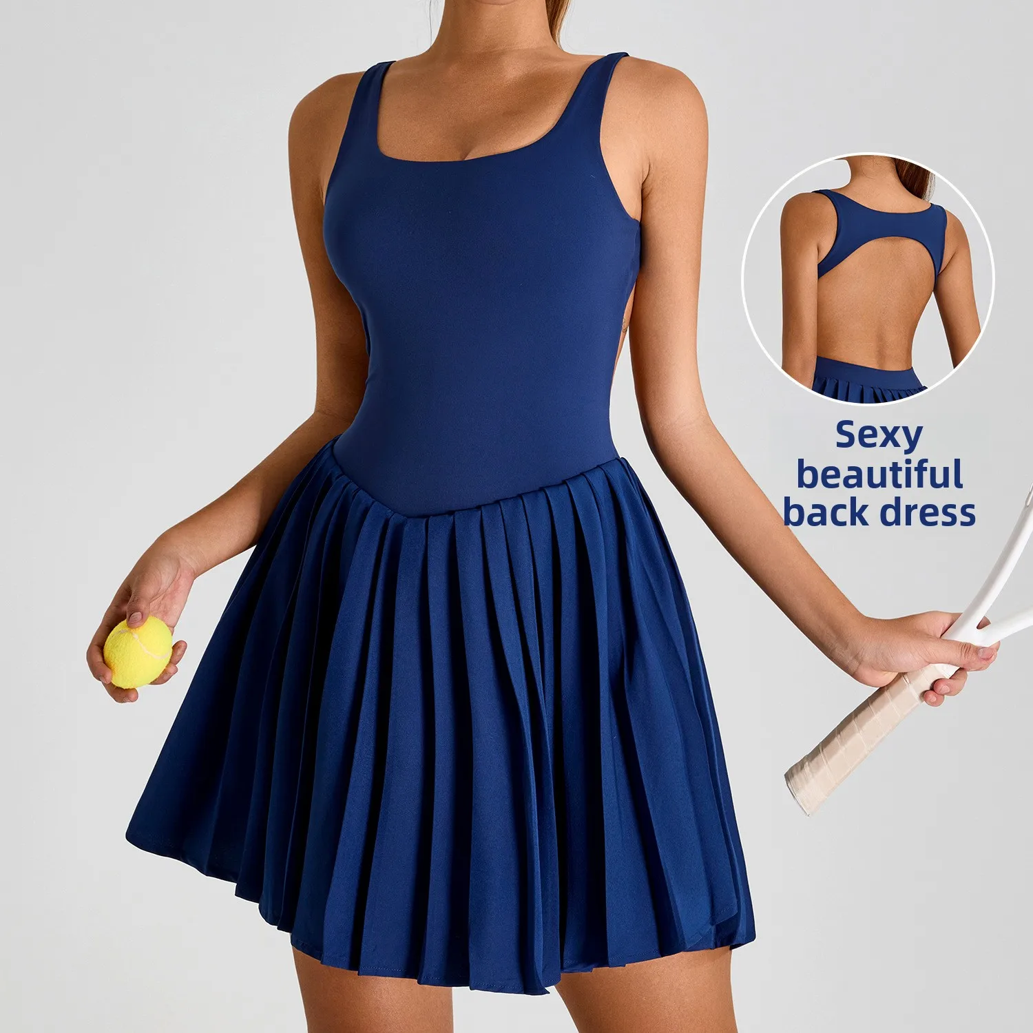Women's Ultra Breathable Bare Back and Beauty Back Exercise Dress Anti Exposure Pleated Yoga Skirt Yoga