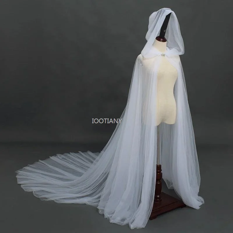 

New Mesh Nymph Cosplay Masquerade Performance Costumes Women Hood Tulle Cape Cloak Solid Bridals Floor Length Soft Mesh Cloaks