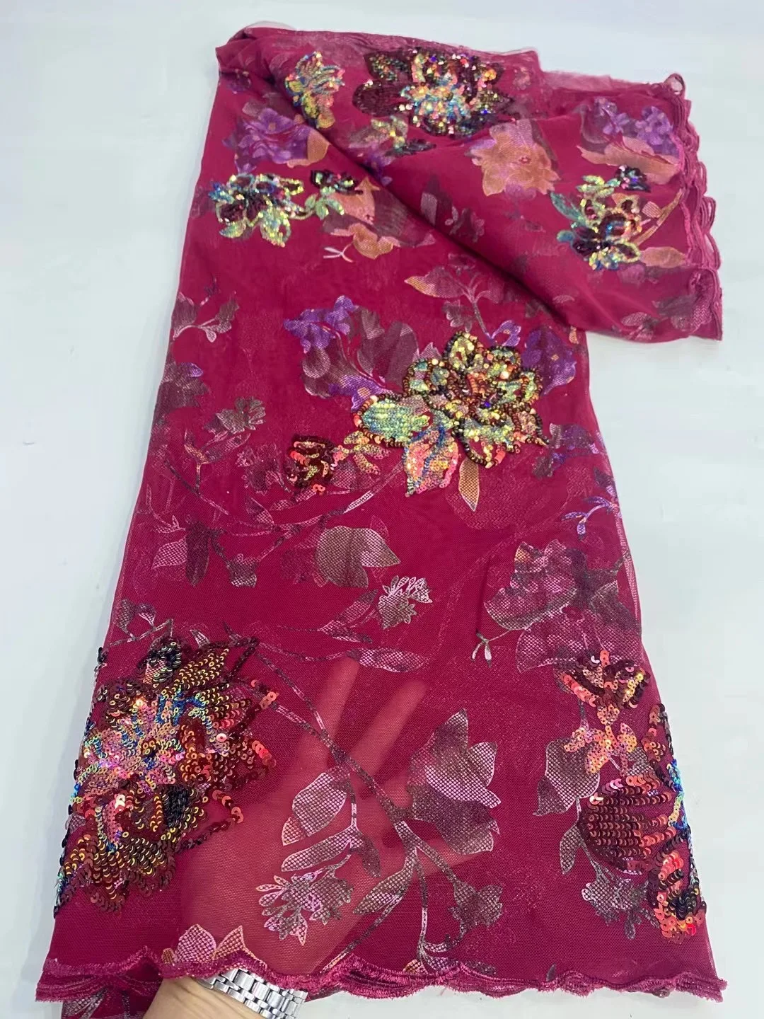 

Latest African 5 Yards Tulle Lace Fabric 2023 High Quality French Sequins Embroiderey Lace Fabric Nigerian For Wedding Dress Sew