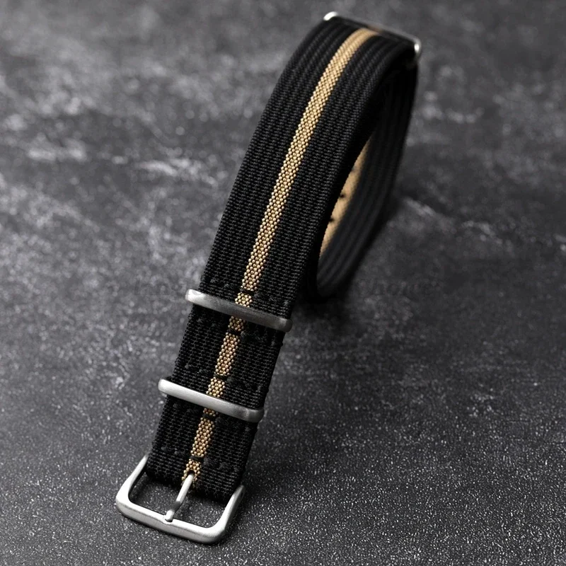 Black Gold Nylon Ribbed Strap - Stylish Military Sport Watchband Bracelet
