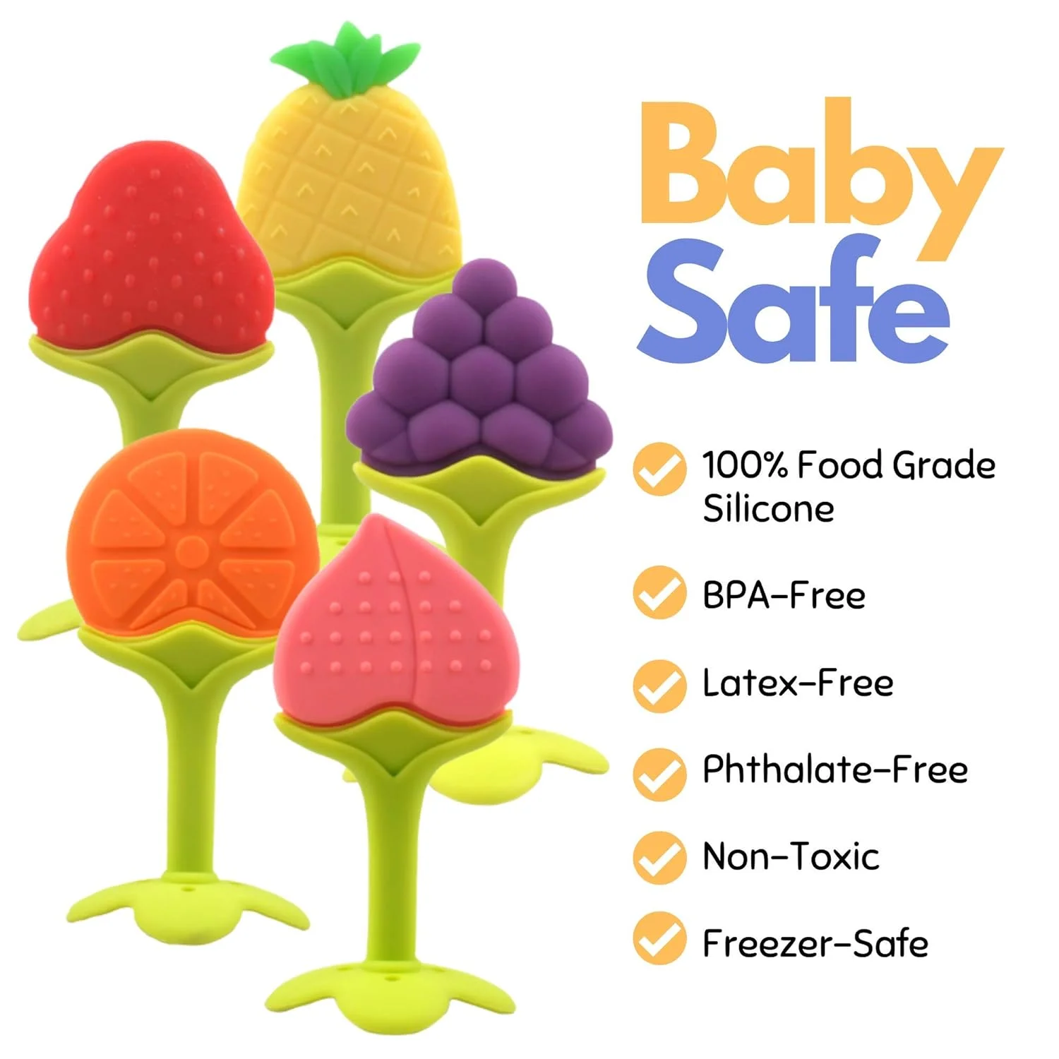 Fruit Teether Teething Sticks Anti-feeding Early Learning Teether Pacifier Safety Seat Accessories for silicone teether