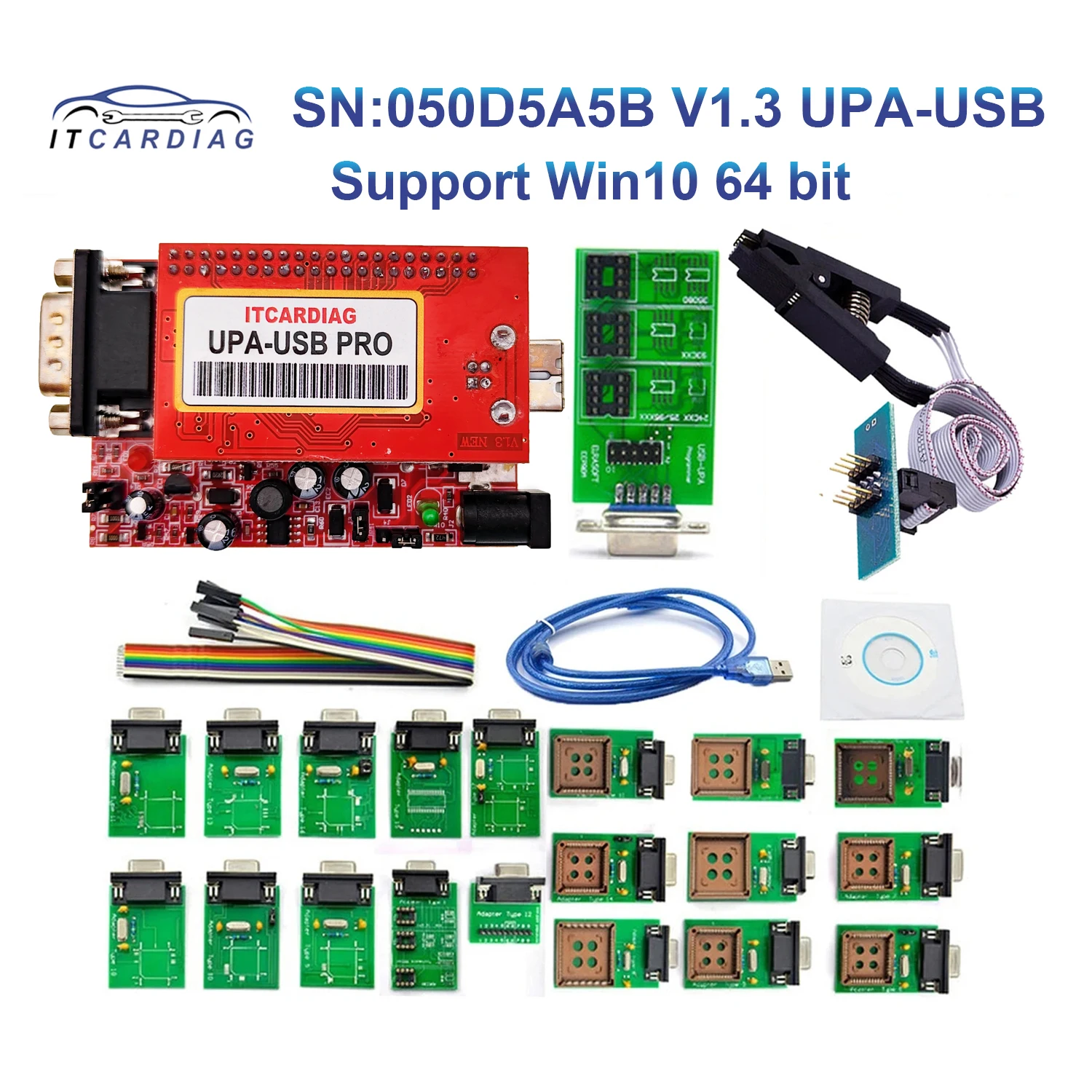 Sn:050 D5A5B V1.3 Upa-Usb Pro Programmer Windows 10 64Bit Con Adattatore Eeprom Sop8 Soic8 Clip Con Funzioni Nec Ecu Chip Tunning