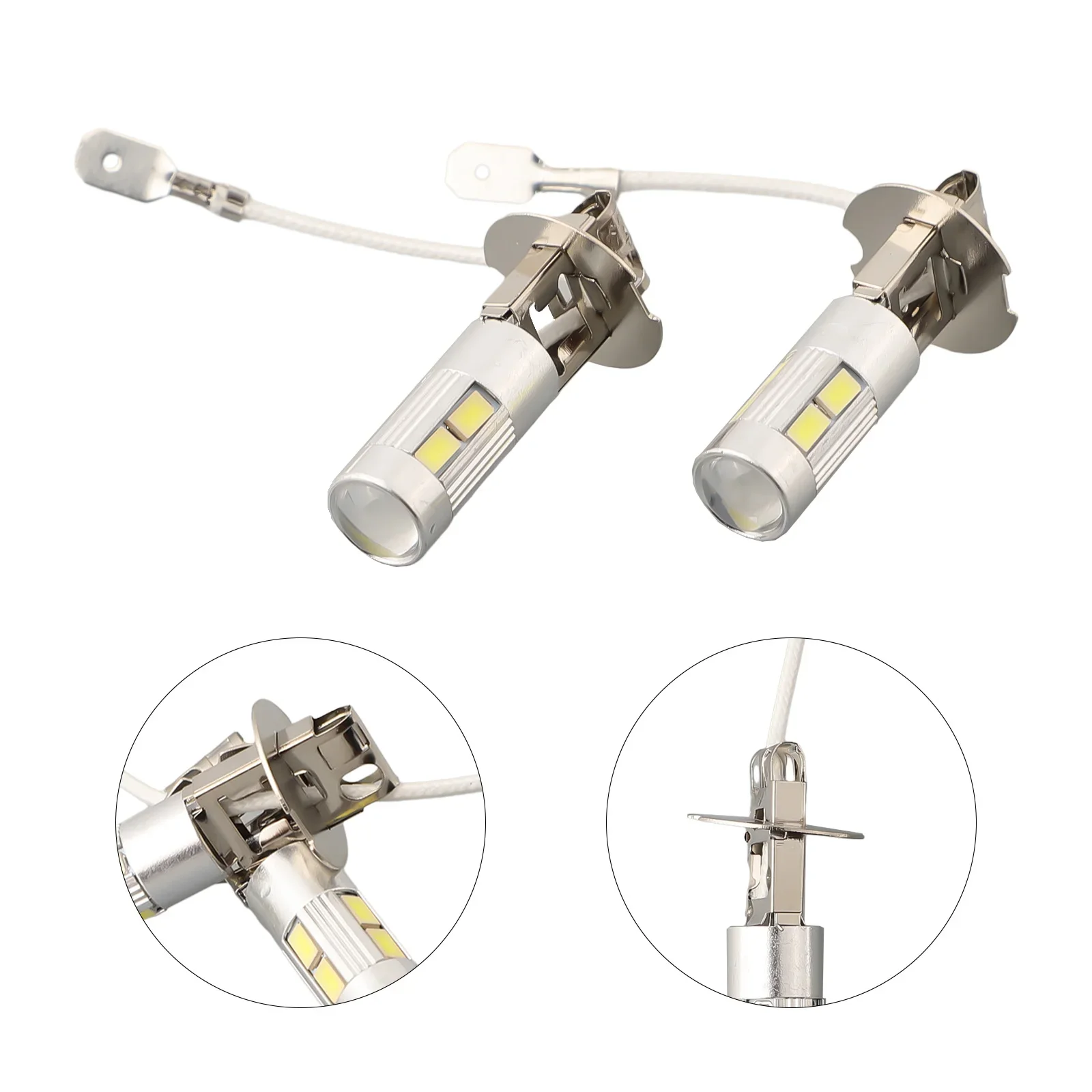 H3 LED 자동차 조명 알루미늄 합금 10SMD 5630 범용 자동 안개등, 흰색 주행 DRL 자동 램프, 12V 플러그 앤 플레이 실버, 2 개