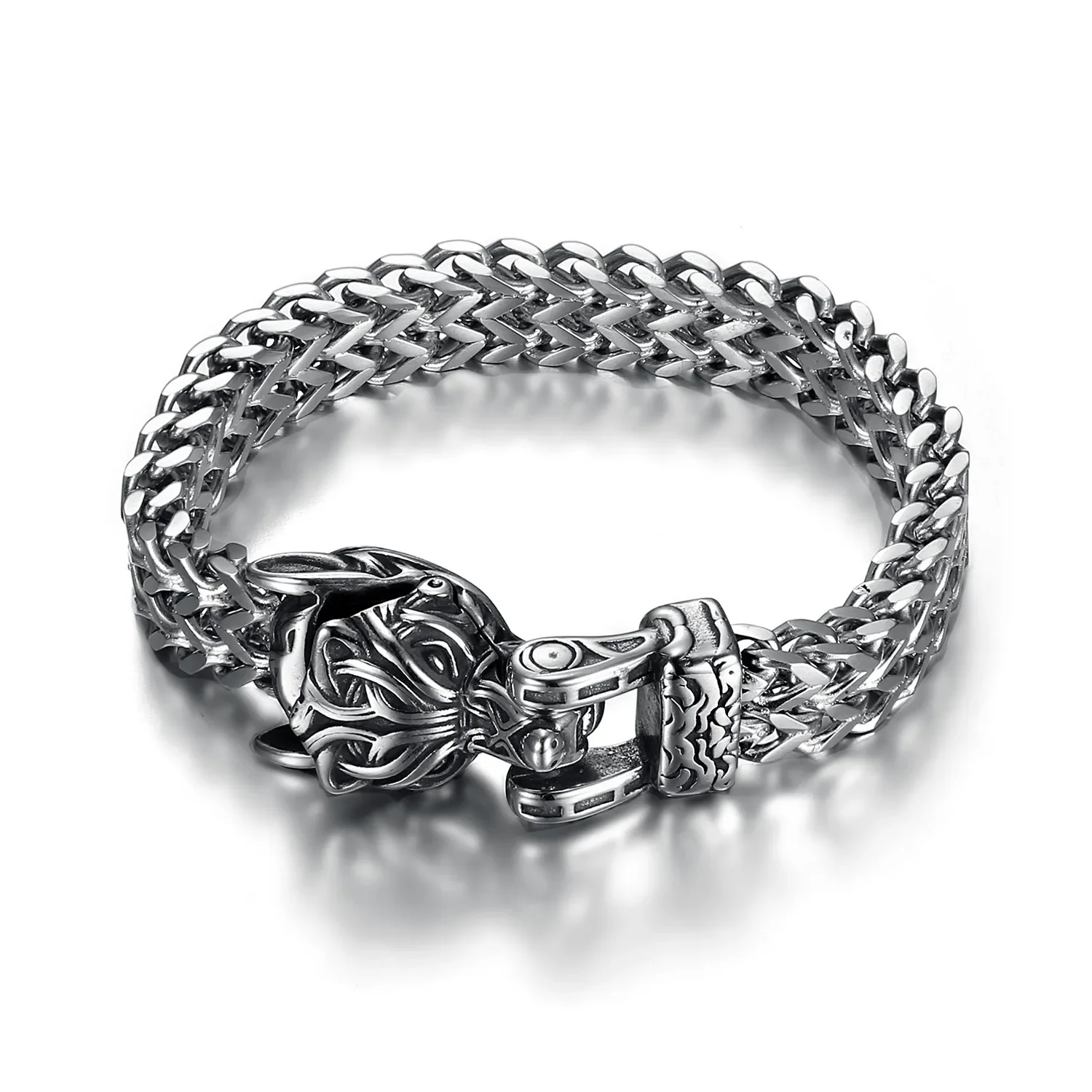 

CHUANGCHENG Popular Accessories Punk Style Stainless Steel Men's Nordic Viking Mythology Wolf Head Woven Bracelet