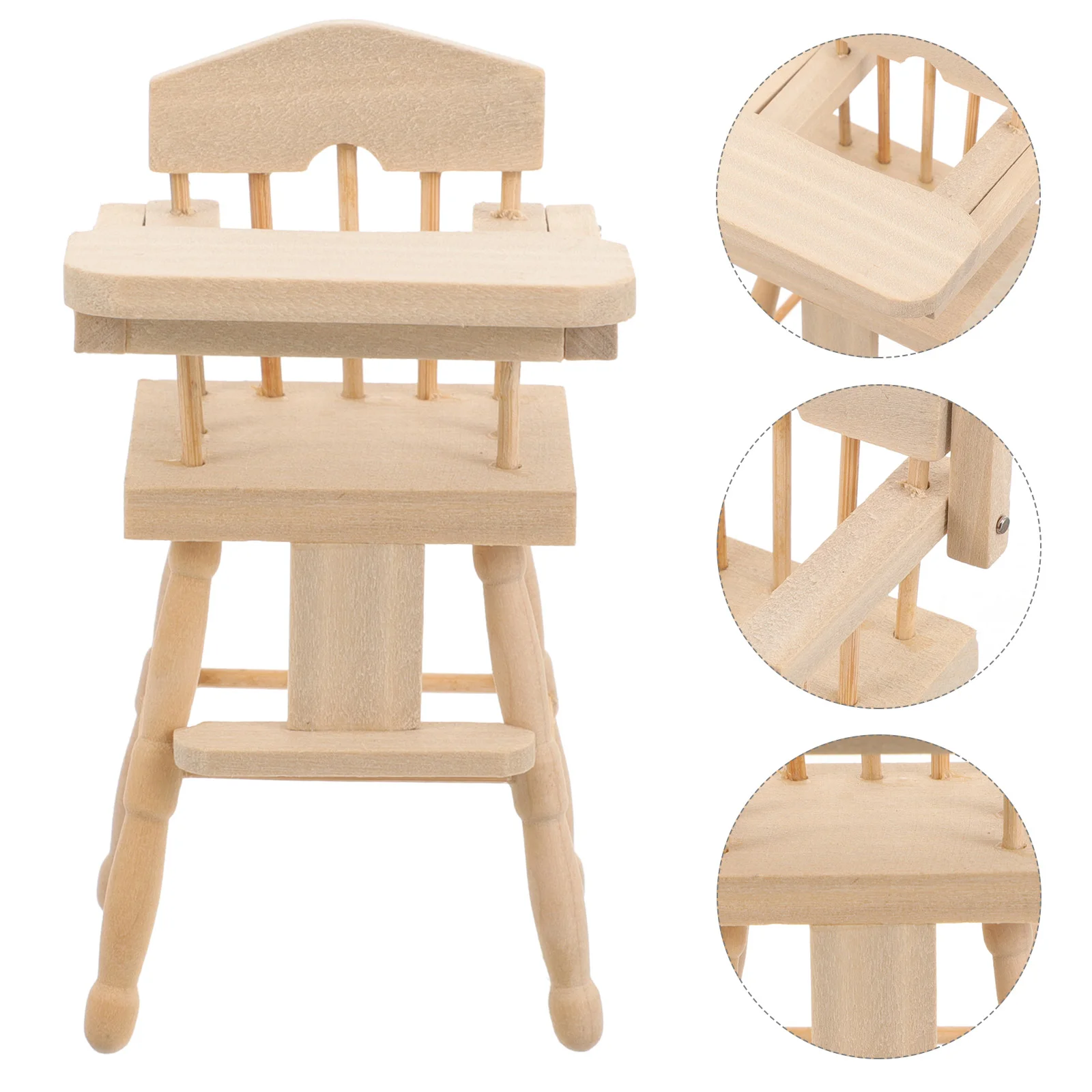 

1:12 Dollhouse Wooden Miniature High Chair Doll Feeding Highchair Baby Dining Chair Furniture Model Play House Toys