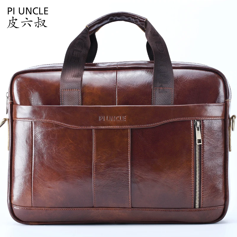 Famous Brand Men's Genuine Soft Leather Briefcase Male Laptop Shoulder