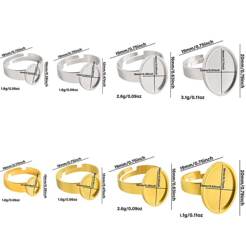 Minimalistischer, glänzender, offener, verstellbarer Ring, ovaler, dicker Cabochon, leere Basis, Edelstahlringe für Damen und Herren, passend für DIY-Schmuckherstellung – Detail 5