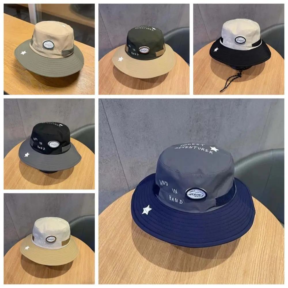 Breathable Children Fisherman Hat Korean Style Letter Embroidery Kids Bucket Cap Comfortable Windproof Rope Quick-dry Sun Hat