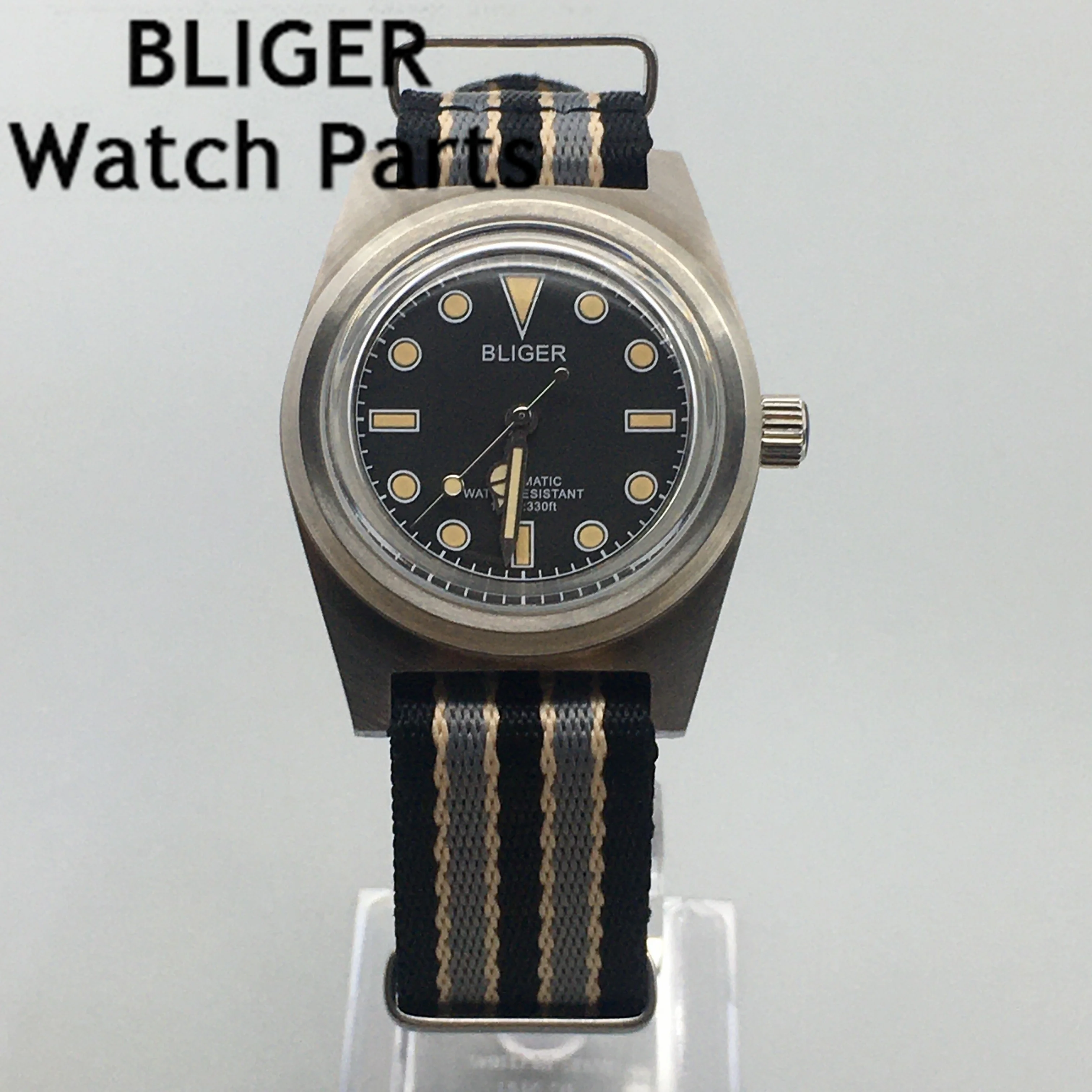 BLIGER 39mm Automatic Men's Watch NH35A PT5000 Movement Luminous Black Dial Sapphire Glass Nylon Strap Date 20atm diver ar double domed sapphire glass sterile sunburst dial military 36mm nh35a automatic men watch luminous nylon strap