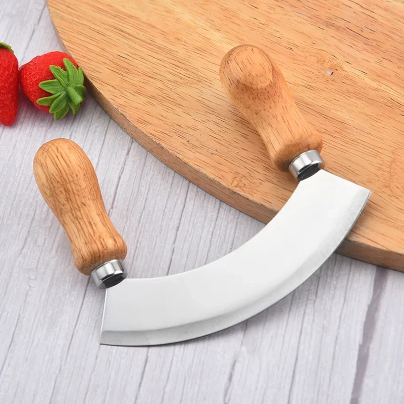 Stainless Steel Wooden Handle Swing Cutter Double Handle Pizza Cutter Wheel Knife Sawtooth Shovel Kitchen Baking Scraper Tool pizza cutter