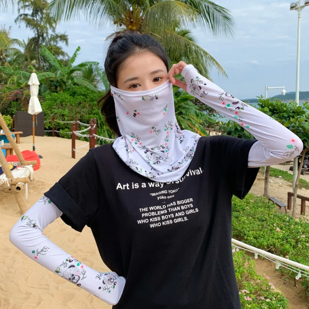 Sunscreen Sleeves Mask Set Multifunctional Ice Silk Cool Fashion Pattern Sleeve UV Protection Breathable Face Cover Driving
