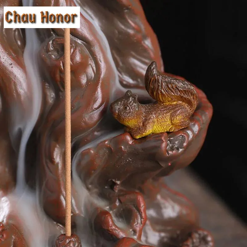 Creative Squirrel Resin Smoke Waterfall Incense Burner Tree Root Incense Burner Holder Censer Aromatherapy Home Decor Accessarie