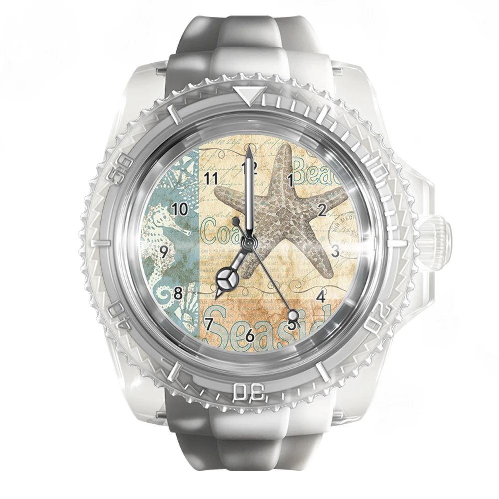 

New fashionable transparent silicone white watch retro shell seahorse personalized watch men's and women's quartz sports watches
