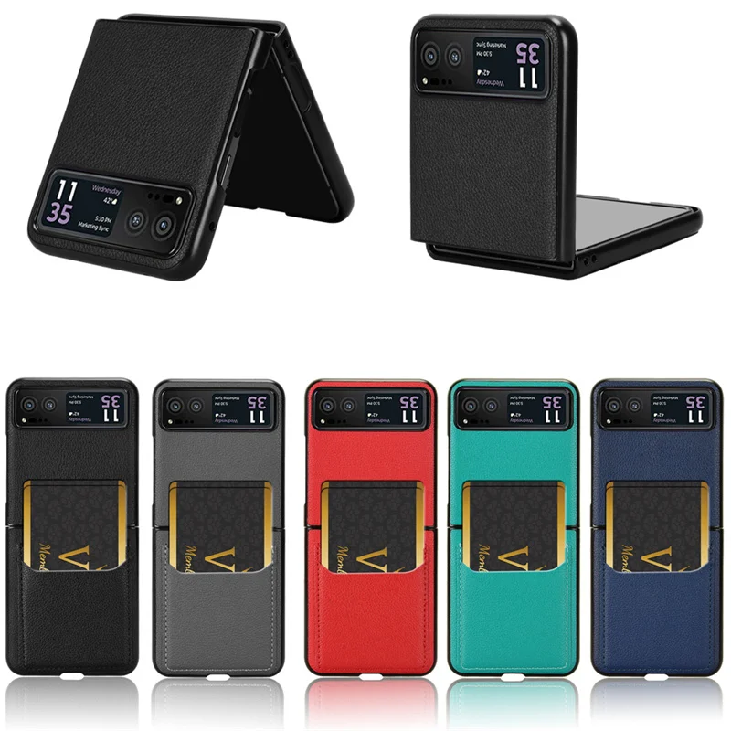 Premium Litchi Striae PU Leather Card Holder Protective Case for Motorola Moto Razr 40