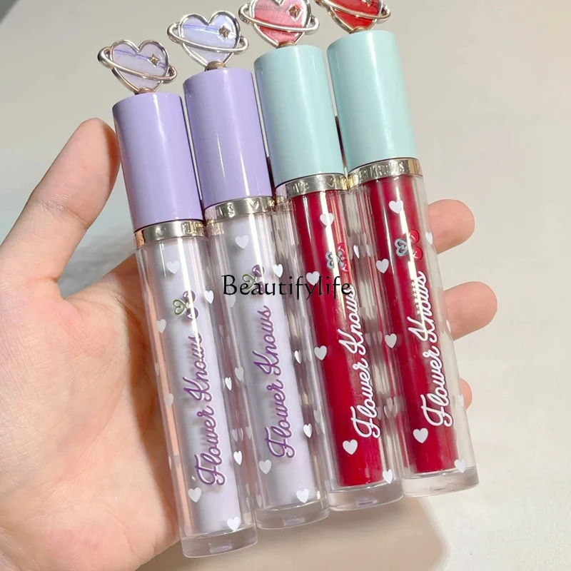 

Flower Know Cherry Party Lip Lacquer Lipstick Milk Tea Color Water Mask Mirror