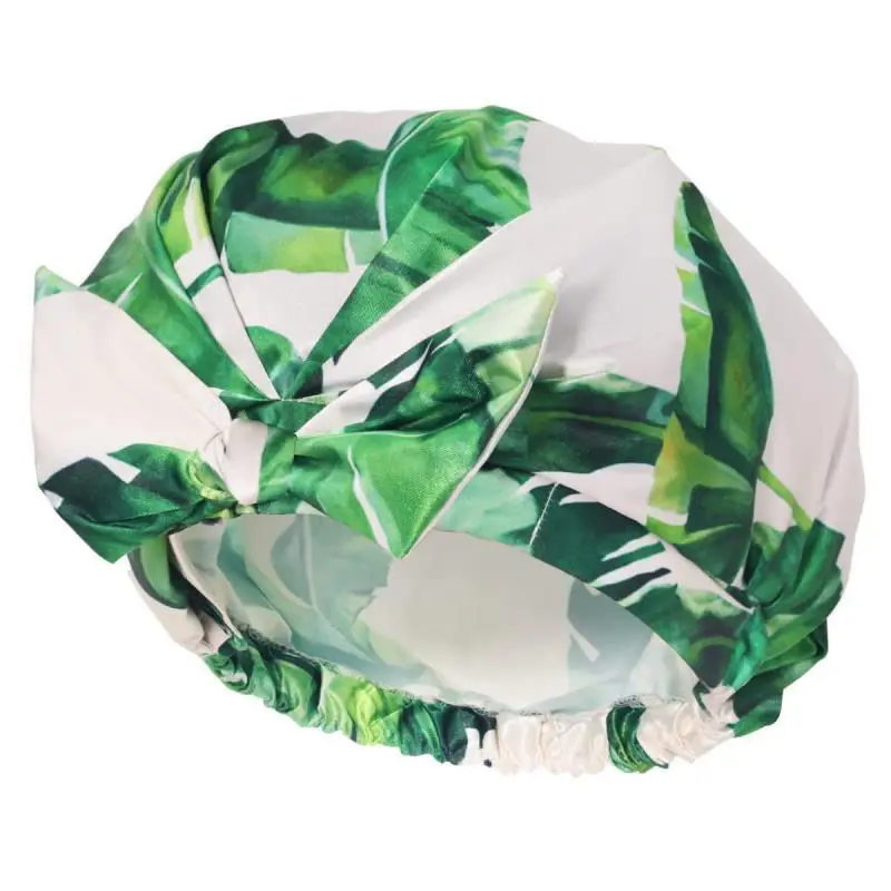 Bow-knot Shower Caps Women Cute Waterproof Bath Hats Face Washing Make-up Moisture Proof Double Layer Head Cover Hair Bonnet New 4