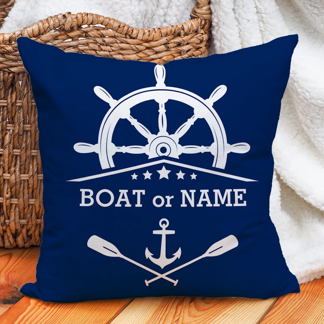 Custom Boat Name Pillow Covers Personalized Nautical Anchor Cushion Cases for Yacht Home Decor Beach House Welcome Aboard 6