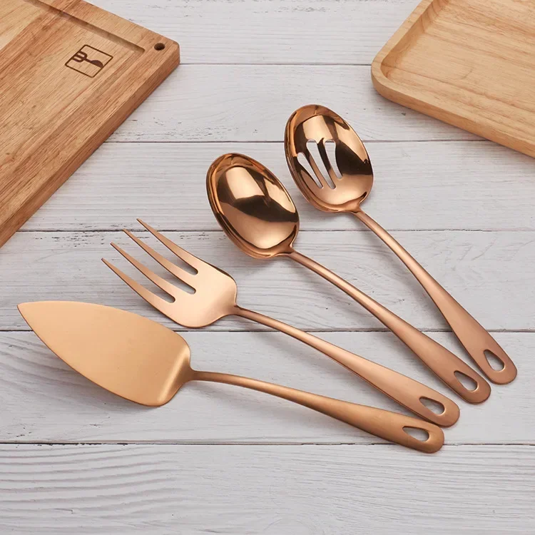 4pcs Stainless Steel Golden Tableware Suit Western Style Food Fork Spoon Cake Shovel Hotel Appliance Kitchen Utensils Tools