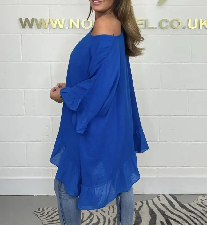 Plus-size women's Blouse ruffled fashion elegant bat sleeve loose solid colour. L-5X picture