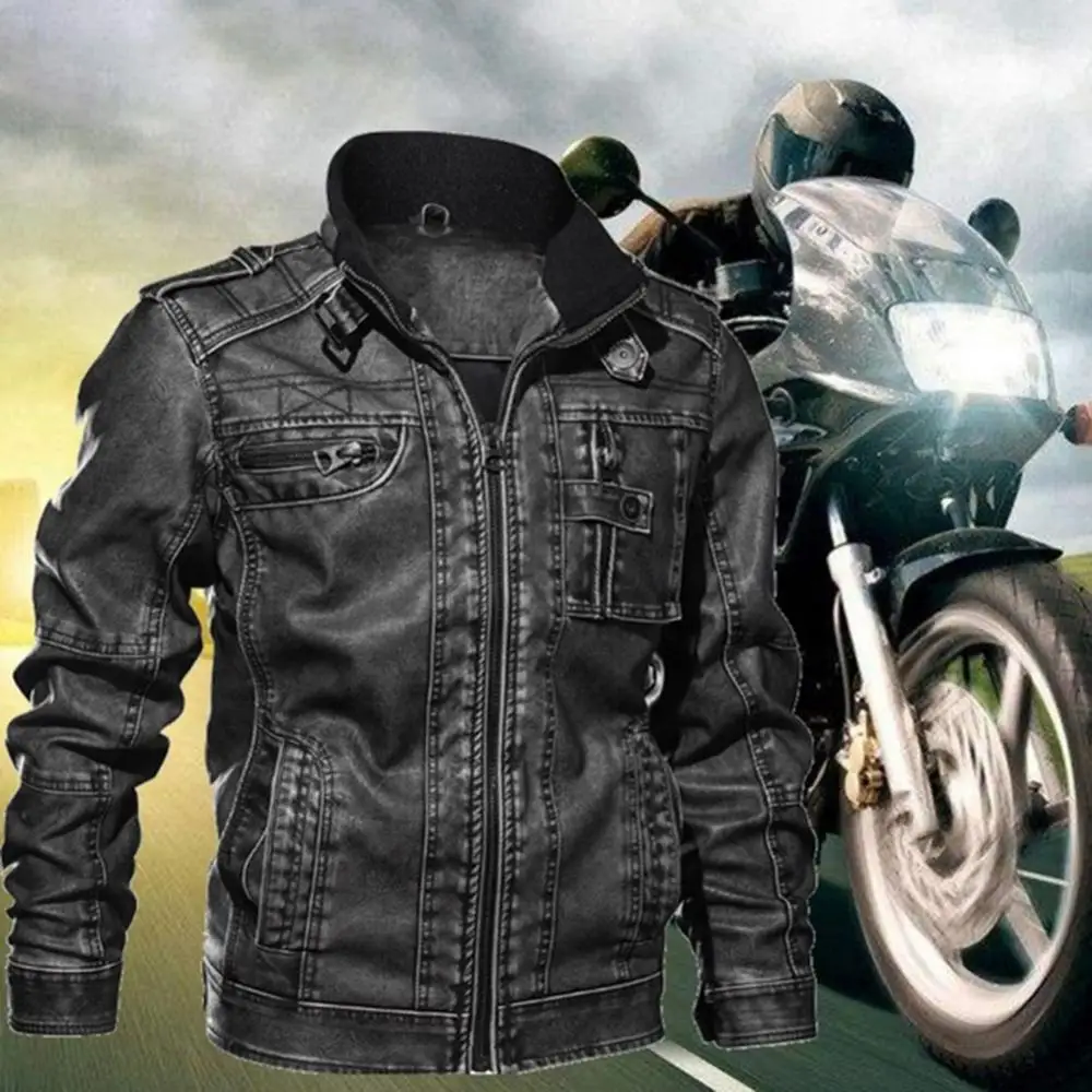 Description Picture 4 of itemAutumn Men Fashion Faux Leather Stand Collar Casual Motorcycle Biker Jacket Coat