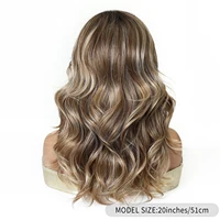 Brown Blonde Highlights Synthetic Wig Medium Length Wavy Wigs with Eight-character Bangs for Women Cosplay Lolita Daily Wigs 2