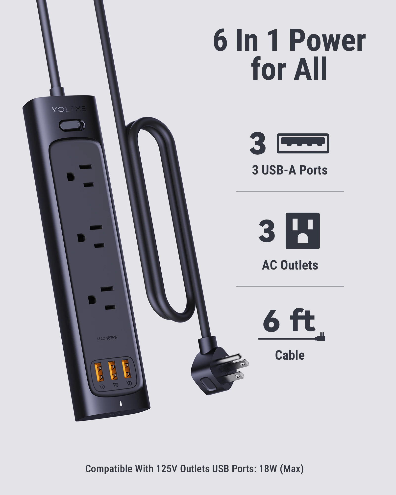 Voltme-us Plug Power Strip Tomada Multitap Cabo de Extensão Elétrico Usb pd Carregamento Rápido Filtro de Rede 18w - Image 4