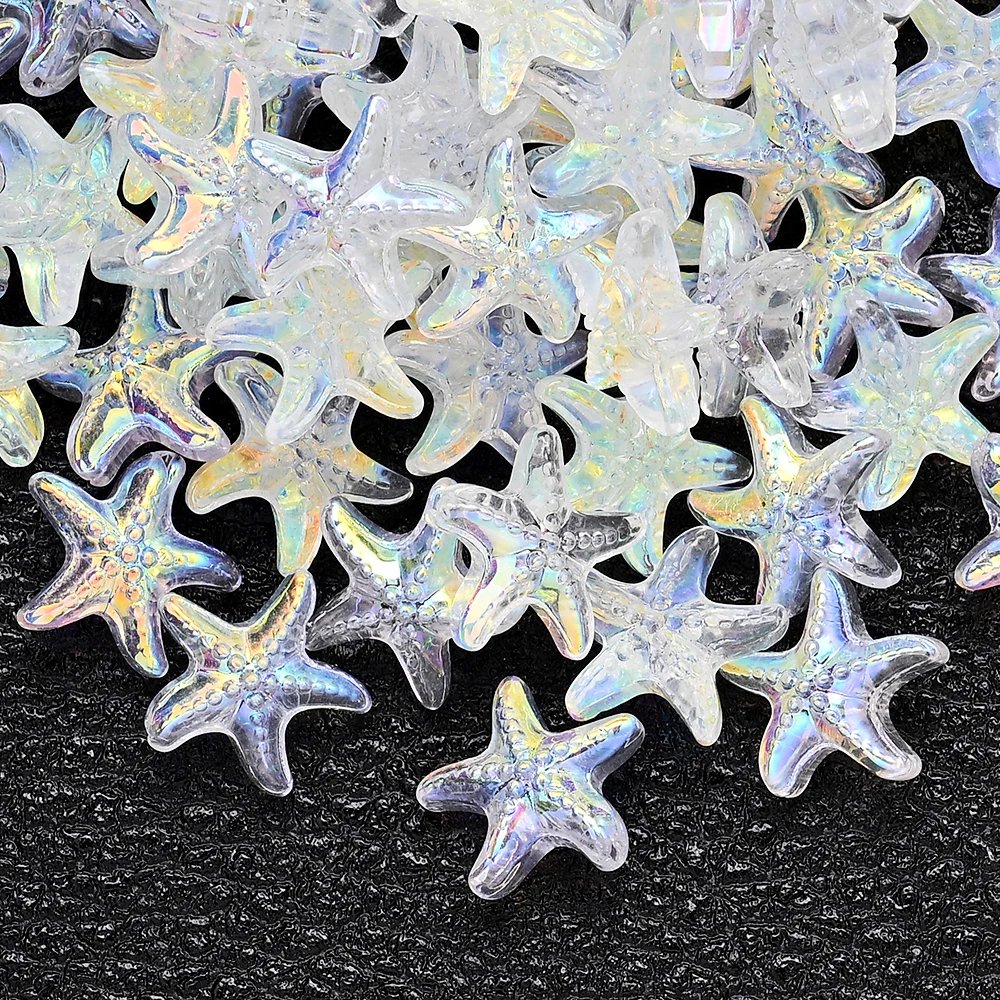 20 Stück 15 mm Seestern-Abstandsperlen aus Glas, AB-Farbe, handgefertigtes Perlenzubehör für die Herstellung von Armbändern, Halsketten, DIY-Schmuckzubehör – Detail 3