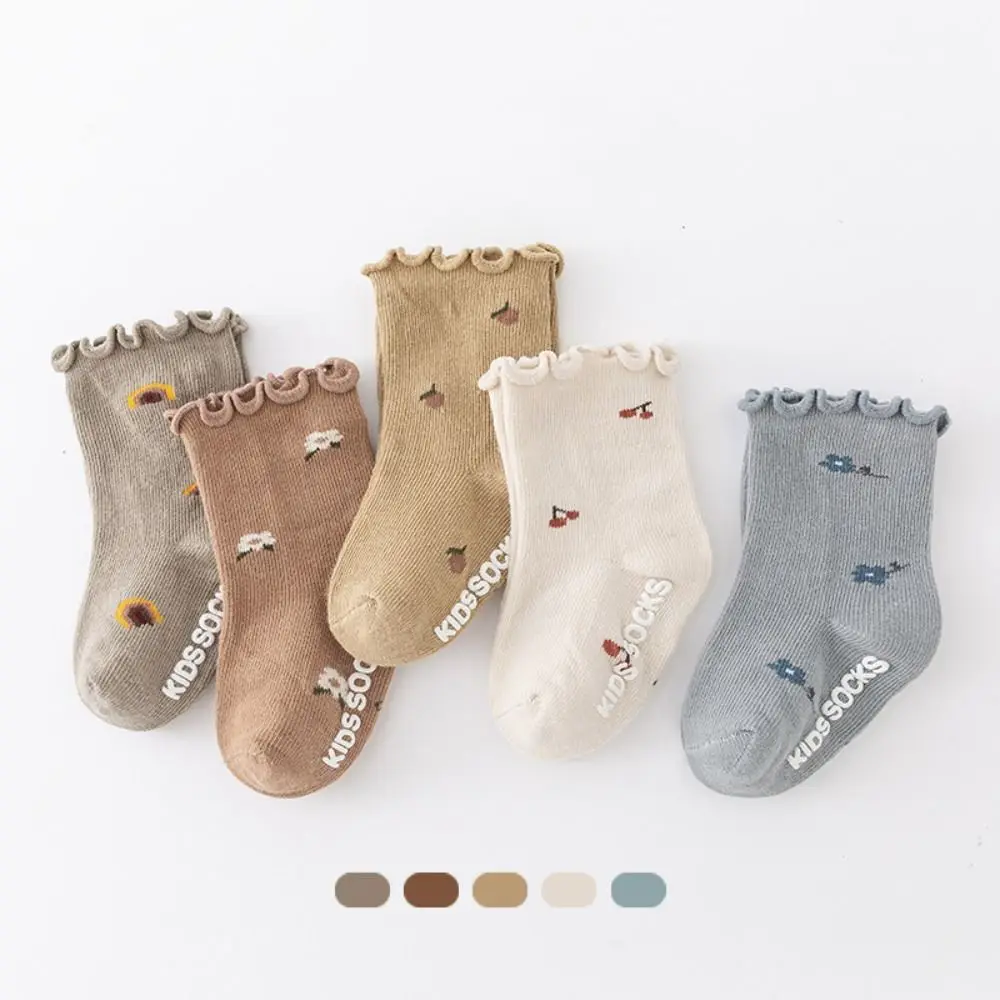 5Pairs Soft Flower Baby Cotton Socks Pleated Breathable Toddle Short Tube Socks Cute Autumn Spring Kids Cartoon Socks Newborn
