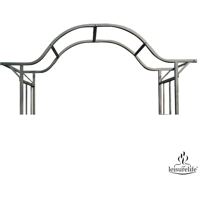 Steel Garden Arch Trellis with Gate, Planter Holders & Fence 6