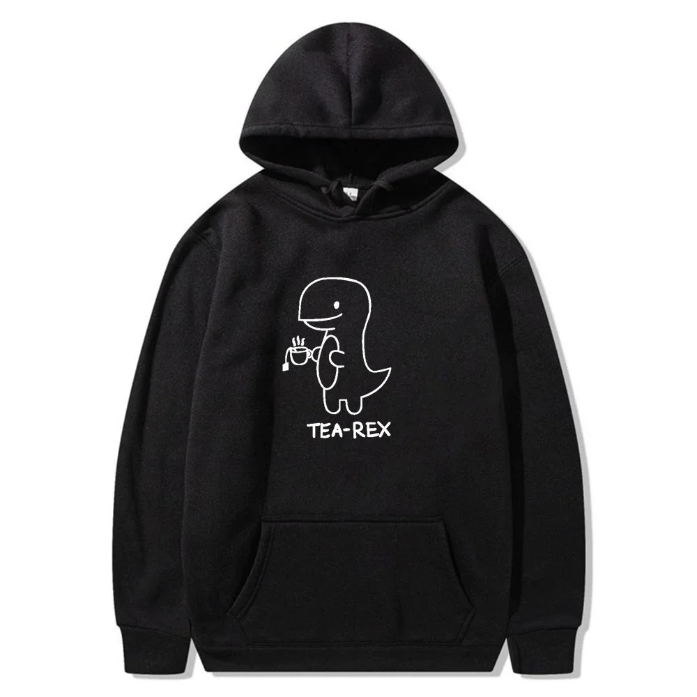 Tea Rex Dinosaur Coffee Print Casual Hoodie for Men - Spring and Autumn Collection