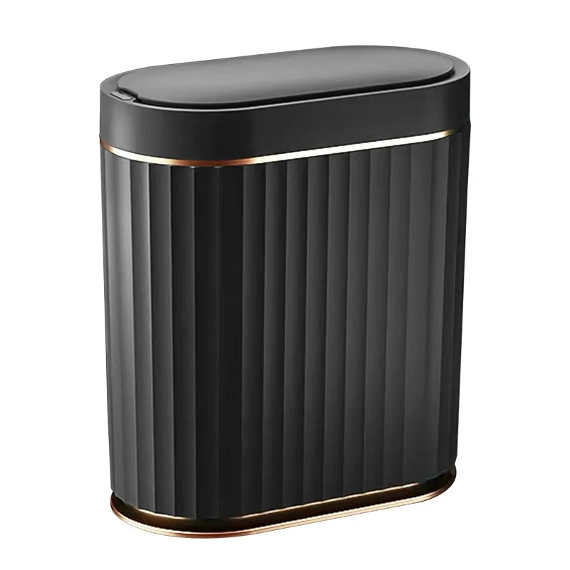 

Black Bathroom Trash Can with Lid - ELPEHCO 2 Gallon Sensor Trash Bin, Automatic Narrow Garbage Can, Waterproof Smart Trash Can