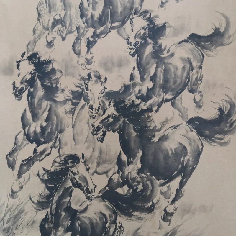 골동품 크래프트 종이 중탕 전통 중국 그림 사무실 걸이식 그림, 두 말 풍경, Xu Beihong Dist, 도매