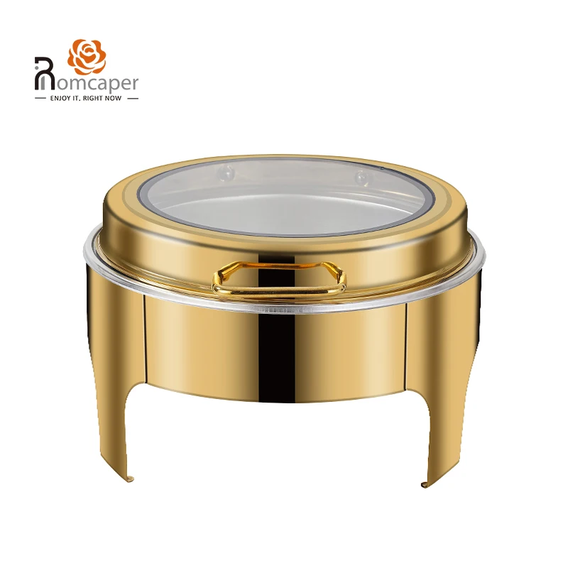 Electric Buffet Hot Pot Food Warmer Set Round Hydraulic Luxury Gold Catering Stainless Steel Cheffing Chafing Dish Buffet Set custom made luxury golden hotel buffet stove hot pot lid can be hung restaurant breakfast stainless steel insulation stove custo