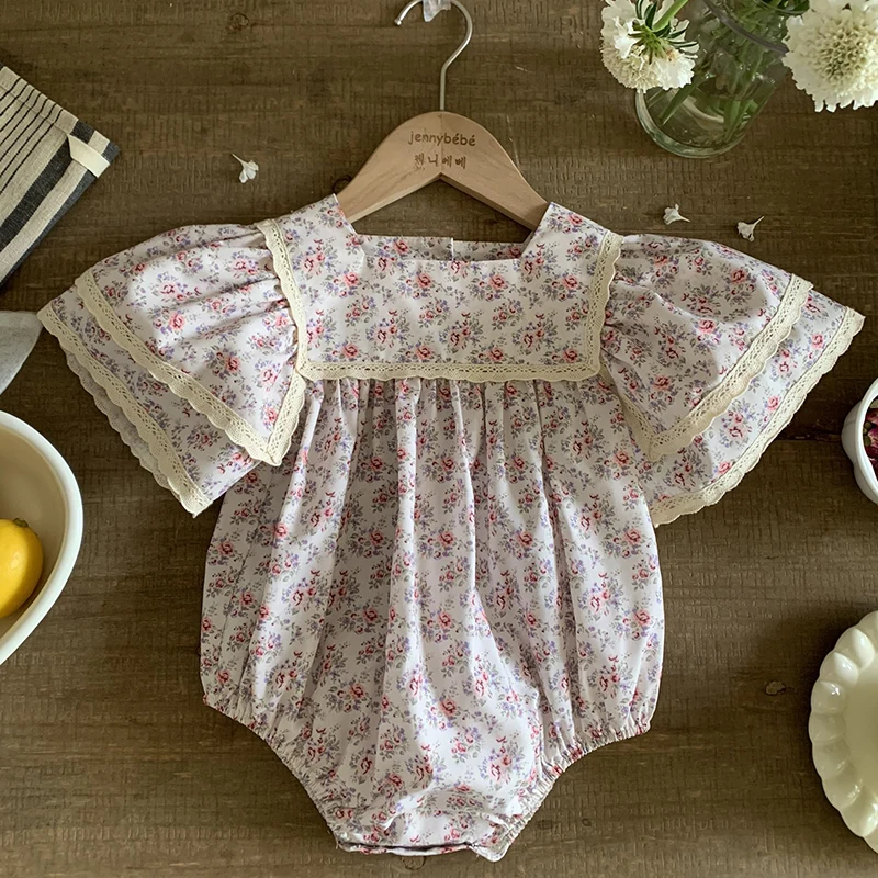 0-3Y Newborn Girl Romper Floral Infants Girls Short Sleeve Bodysuits Summer Newborn Baby Girls Clothes Cotton Princess Bodysuit