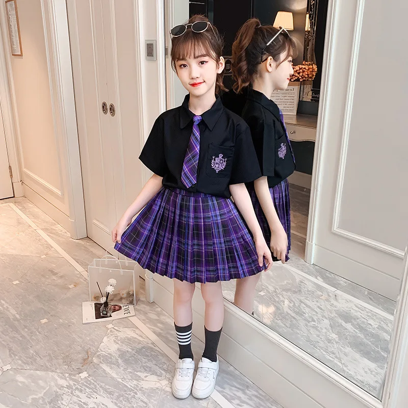 

Girls Short-Sleeved Jk Uniform Skirt Set Student Attire Summer Short-Sleeved Shirt Plaid Pleated Skirt Girls College Wind Skirt
