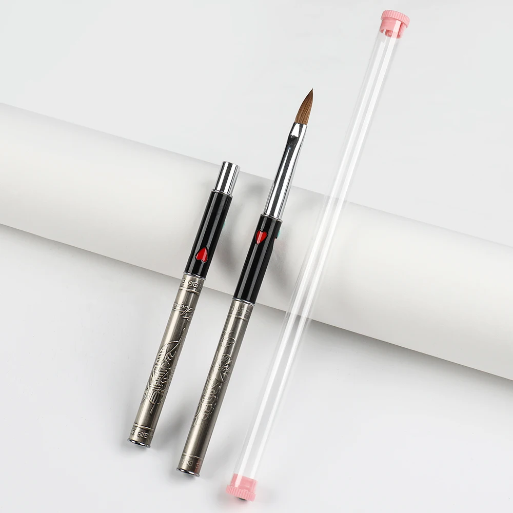 ANGNYA #8 #10 Kolinsky Hair Sable Acrylic Nail Brush Antique Style With Red Heart Metal Handle Nail Art Brushes Manicure Tools 6