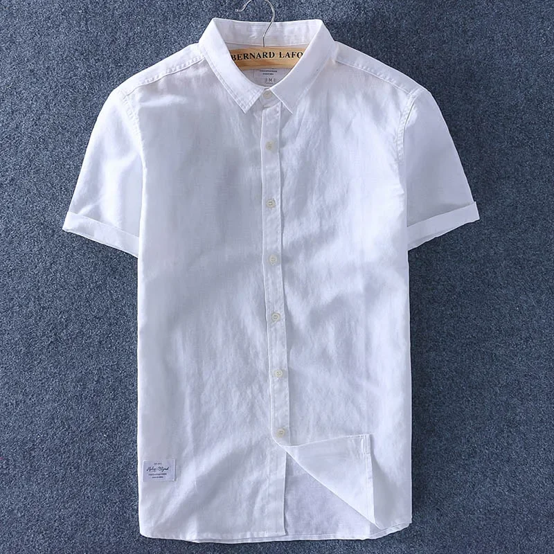 Schinteon Men Cotton Linen Shirt Short Sleeve casual short sleeved shirt linen shirt short sleeved shirt Thin Top Slim Casual Shirts