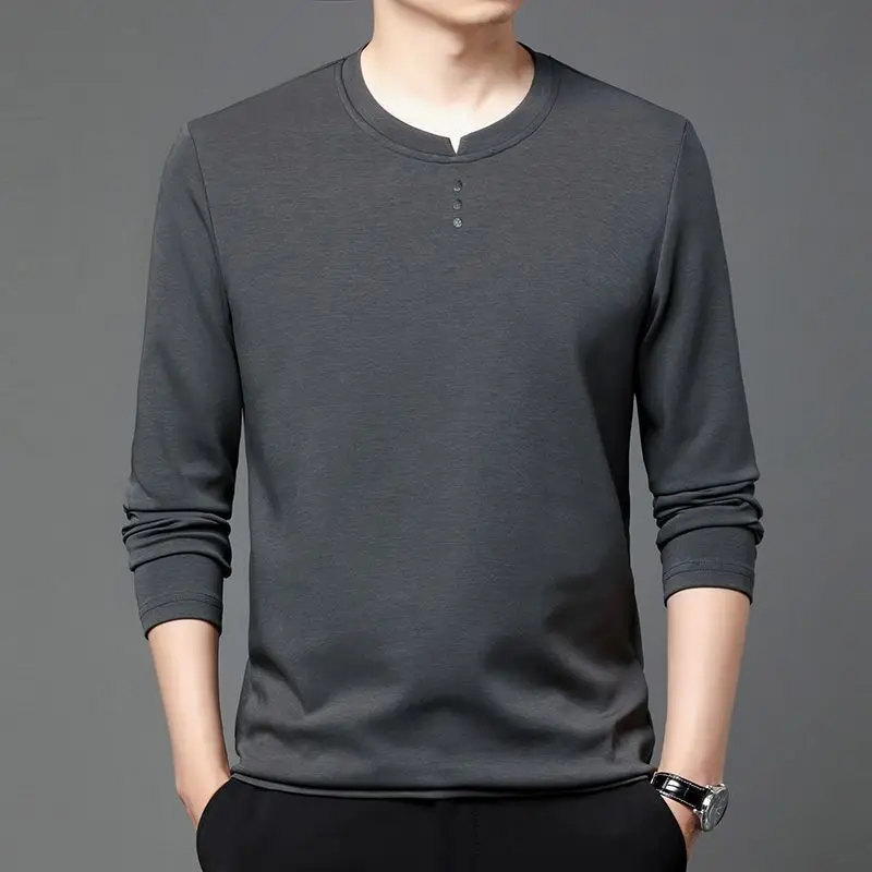Günlük Düz Renk Kazaklar Erkek Giyim Şık Tüm Maç İlkbahar Sonbahar Yuvarlak Yaka Kore Günlük Eklenmiş Uzun Kollu Tişörtler