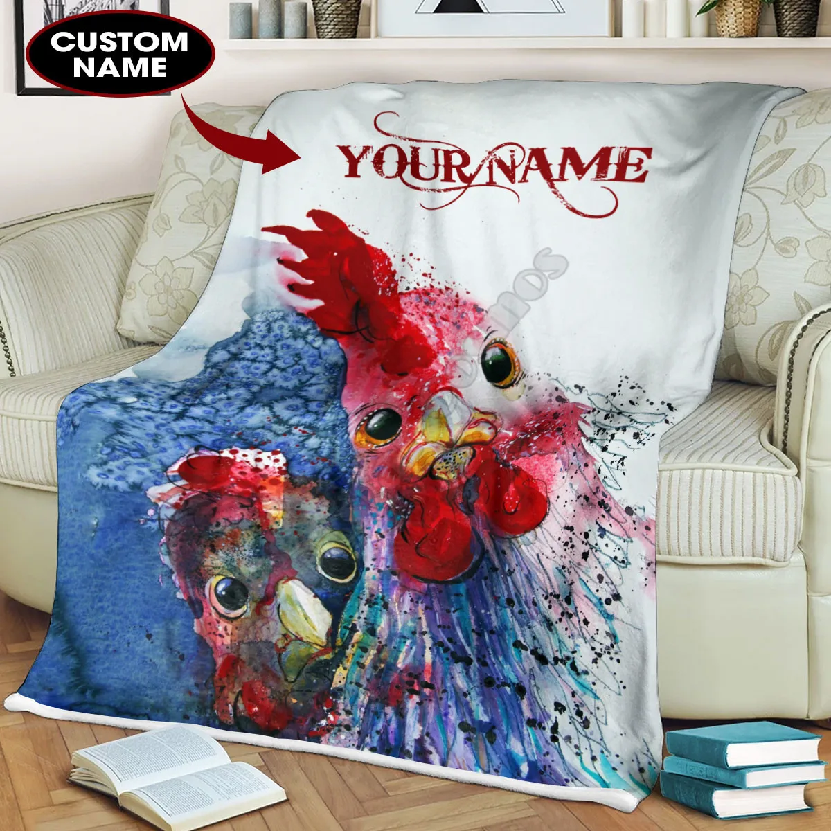 

Farm Rooster customize your name Flannel Blanket 3D Printed Kids Adult Soft Bed Cover Sheet Plush Blanket Multipurpose Blanket