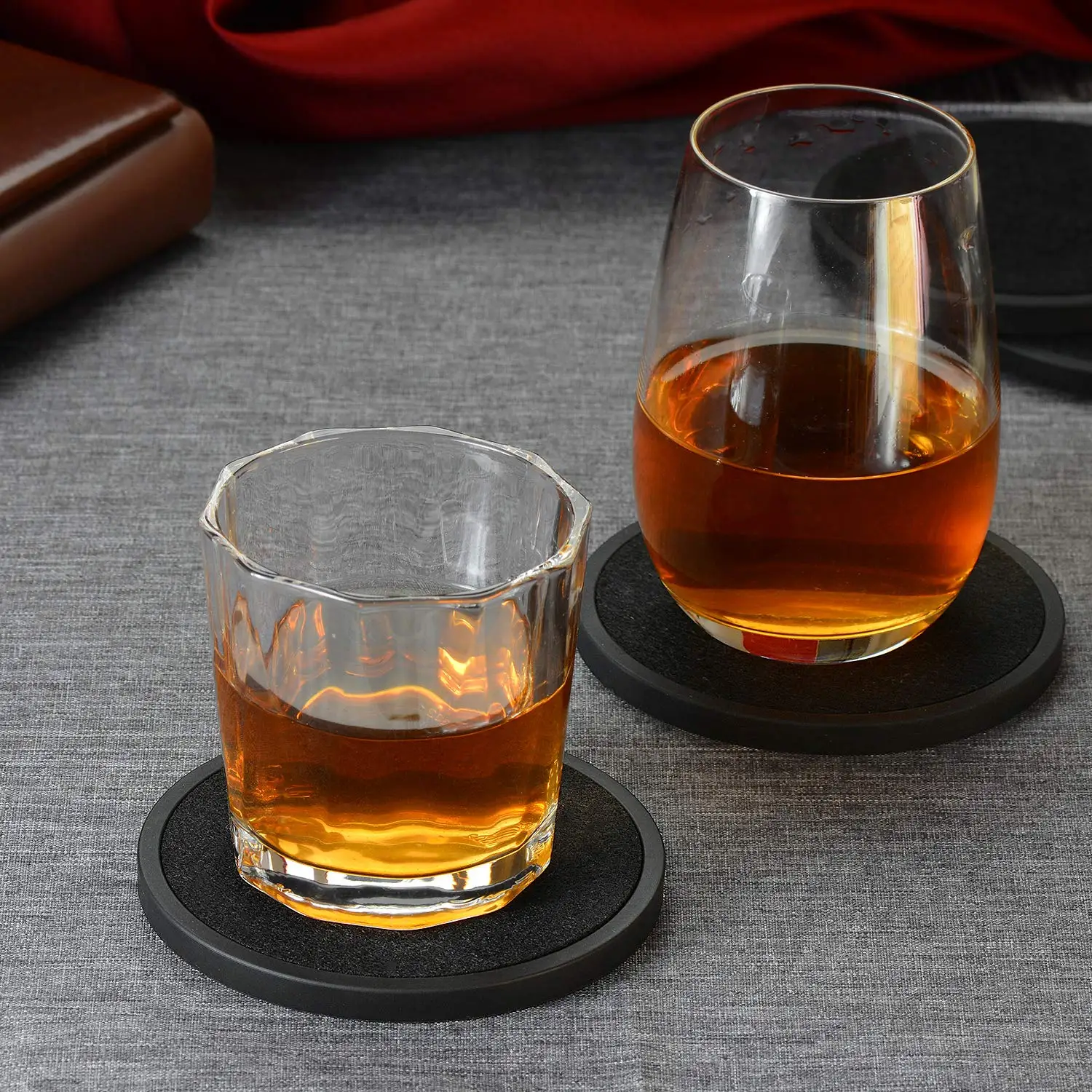 Ateweita Glasondertellerset van Siliconen – 6 Stuks Ronde Antislip Drinkcoasters met Houder voor Mok, Tafel, Koffie, Bar en Dranken (Gray Green